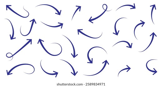Blue arrows set. Curved arrows. Arrow sign. Flat style icons. set of Blue curve arrow icon vectors. long arrow icon vector illustration.