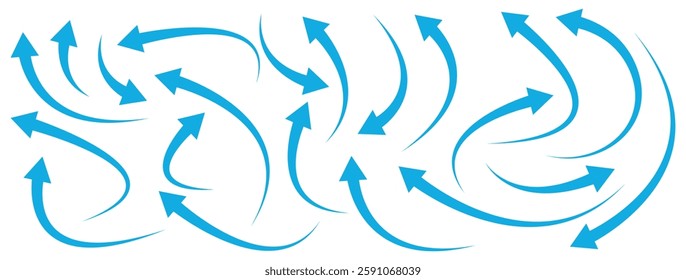 Blue arrows set. Curved arrows. Arrow sign. Flat style icons. set of Blue curve arrow icon vectors. long arrow icon vector illustration.