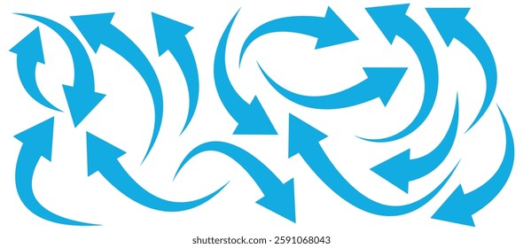 Blue arrows set. Curved arrows. Arrow sign. Flat style icons. set of Blue curve arrow icon vectors. long arrow icon vector illustration.