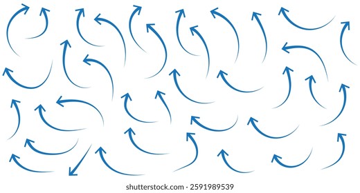 Blue arrows set. Curved arrows. Arrow sign. Flat style icons. set of Blue curve arrow icon vectors. long arrow icon vector illustration.