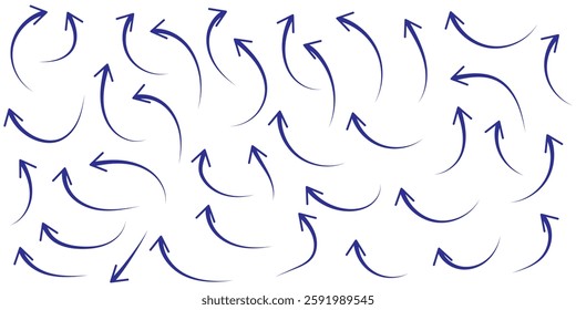 Blue arrows set. Curved arrows. Arrow sign. Flat style icons. set of Blue curve arrow icon vectors. long arrow icon vector illustration.