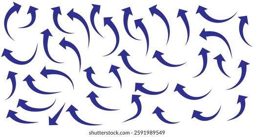 Blue arrows set. Curved arrows. Arrow sign. Flat style icons. set of Blue curve arrow icon vectors. long arrow icon vector illustration.