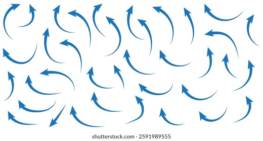 Blue arrows set. Curved arrows. Arrow sign. Flat style icons. set of Blue curve arrow icon vectors. long arrow icon vector illustration.