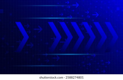 blue arrows shapes with neon light high technology cyberspace abstract background