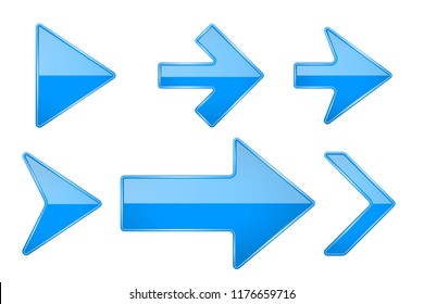 Blue arrows. Shiny 3d glass icons. Vector illustration isolated on white background