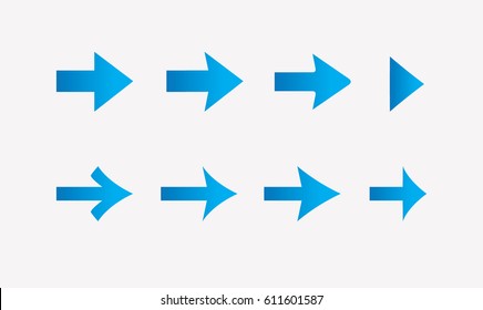 Blue arrows vector set on light background for you design