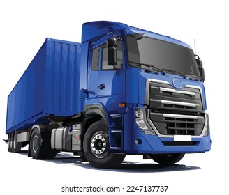 blue art 3d big power truck head lorry design container semi box trailer cargo auto road man logo icon symbol sign technology graphic realistic vector isolated white background 