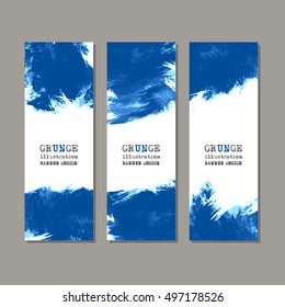 Blue art brush paint template. Original grunge art brush paint texture background acrylic stroke poster over frame vector illustration. Perfect watercolor design for headline, logo and banner.