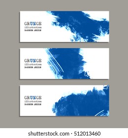 Blue art brush paint template. Original grunge art brush paint texture background acrylic stroke poster over frame vector illustration. Perfect watercolor design for headline, logo and banner.