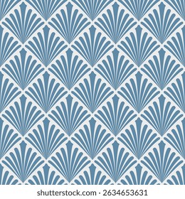 Blue Art Deco Fan Seamless Pattern Wallpaper Design. Geometric decorative with abstract elements. Retro background.