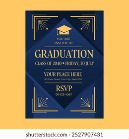 Blue Art Deco Graduation Invitation