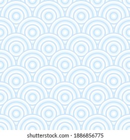 Blue art deco pastel fish scale background, water like pattern. Light blue and white.