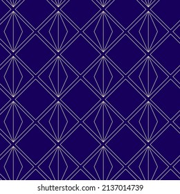 Blue art deco seamless pattern. Rhombus abstract background. Geometric shape design. Editable stroke. Vector stock illustration