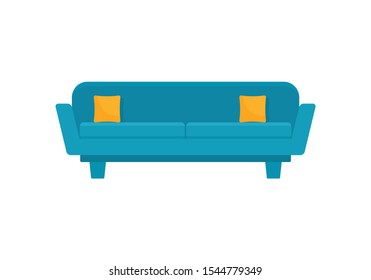 Blue art sofa flat icon. Vector Blue art sofa in flat style isolated on white background. Element for web, game and advertising