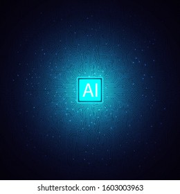 blue artificial intelligence chipset on circuit board,ai brain technology background,data analysis and machine learning concept