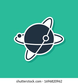 Blue Artificial satellites orbiting the planet Earth in outer space icon isolated on green background. Communication, navigation concept.  Vector Illustration