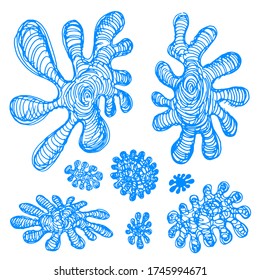 Elementos artísticos azules. Esbozo de salpicaduras de agua