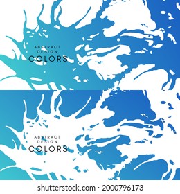 Blue artistic horizontal banners with white paint splash decoration elements. Abstract creative design. Backgrounds collection with hand drawn texture.