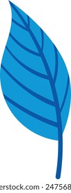 Blue artistic leaf dark blue veins simple shape. Stylized environmental icon tones isolated white background. Contemporary natureinspired decorative element, sleek design, gradient abstract