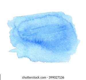 Blue artistic watercolor hand drawn paper grain texture isolated stain on white background for design, banner, web. Abstract water sea wet brush paint shape blotch element for cover, print, template