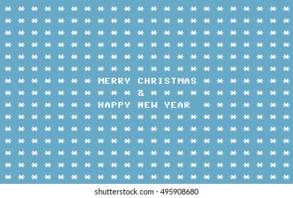 Blue ascii art retro computer christmas card with white snowflakes and place for your text