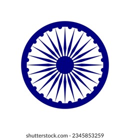 Blue Ashok Chakra wheel symbol in flat style design isolated on white background. EPS 10 vector illustration.