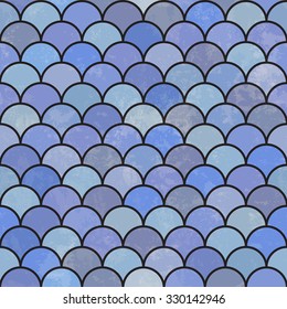 Blue asian fish scale retro pattern. Grunge and seamless. Grunge effects can be easily removed.
