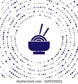 Blue Asian noodles in bowl and chopsticks icon isolated on white background. Street fast food. Korean, Japanese, Chinese food. Abstract circle random dots. Vector Illustration