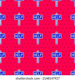 Blue Ask For Help Text Icon Isolated Seamless Pattern On Red Background.  Vector