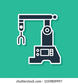 Blue Assembly line icon isolated on green background. Automatic production conveyor. Robotic industry concept.  Vector Illustration