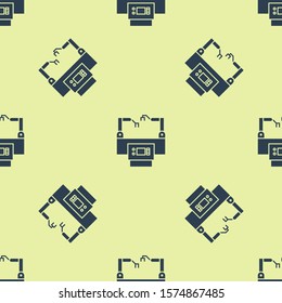 Blue Assembly line icon isolated seamless pattern on yellow background. Automatic production conveyor. Robotic industry concept.  Vector Illustration