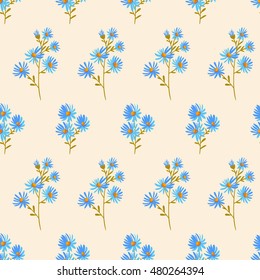 Blue asters. vector seamless pattern. hand drawn illustration with flowers