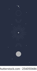 Blue Astrology Esoteric Lunar Sun Rays Star Aesthetic Trendy Mobile Phone Wallpaper Or Social Media Stories Vector Design