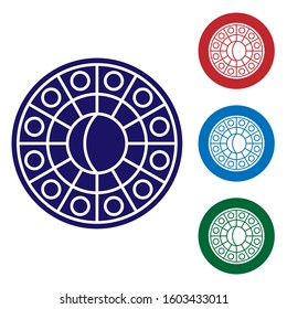 Blue Astrology horoscope circle with zodiac icon isolated on white background. Set color icons in circle buttons. Vector Illustration