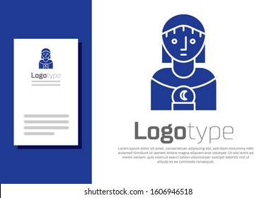 Blue Astrology woman icon isolated on white background. Logo design template element. Vector Illustration