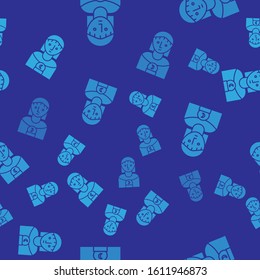 Blue Astrology woman icon isolated seamless pattern on blue background.  Vector Illustration
