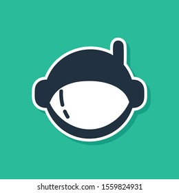 Blue Astronaut helmet icon isolated on green background.  Vector Illustration