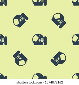 Blue Astronaut helmet icon isolated seamless pattern on yellow background.  Vector Illustration