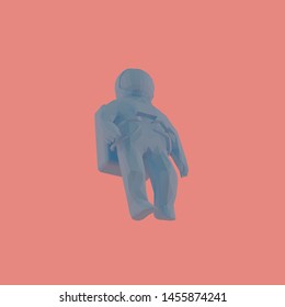 Blue Astronaut on Red Background. Low Poly Vector 3D Rendering