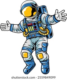 Blue Astronaut in Vector Cartoon Illustration Design for sticker, badge, patch, banner, greeting card, invitation