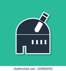 Blue Astronomical observatory icon isolated on green background. Observatory with a telescope. Scientific institution.  Vector Illustration