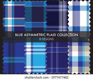 Blue Asymmetric Plaid seamless pattern collection includes 8 designs for fashion textiles and graphics