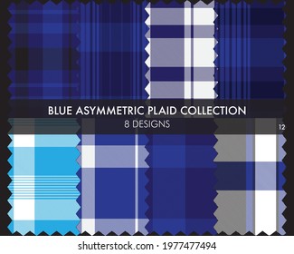 Blue Asymmetric Plaid seamless pattern collection includes 8 designs for fashion textiles and graphics