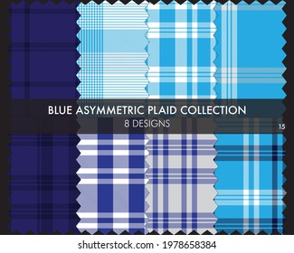Blue Asymmetric Plaid seamless pattern collection includes 8 designs for fashion textiles and graphics