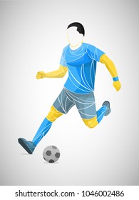 blue athlete soccer player man isolated on white background. Professional football soccer player in action isolated background