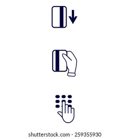 Blue ATM keypad and POS-Terminal - simple icons of hand with credit card 