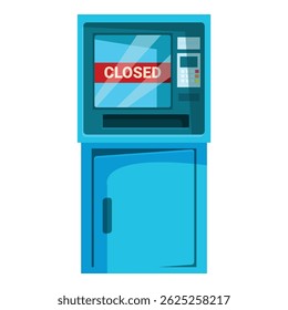 Blue atm machine displaying a closed sign on the screen