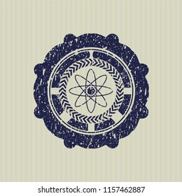 Blue atom icon with rubber seal texture