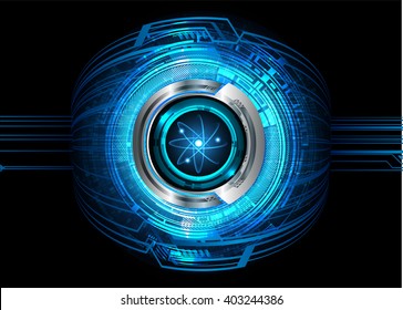 Blue atom, nuclear, fusion abstract hi speed internet technology background illustration. eye scan virus computer