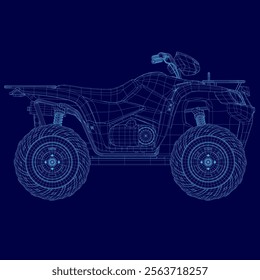 Blue atv with a tire. The atv is shown in a blue color wireframe